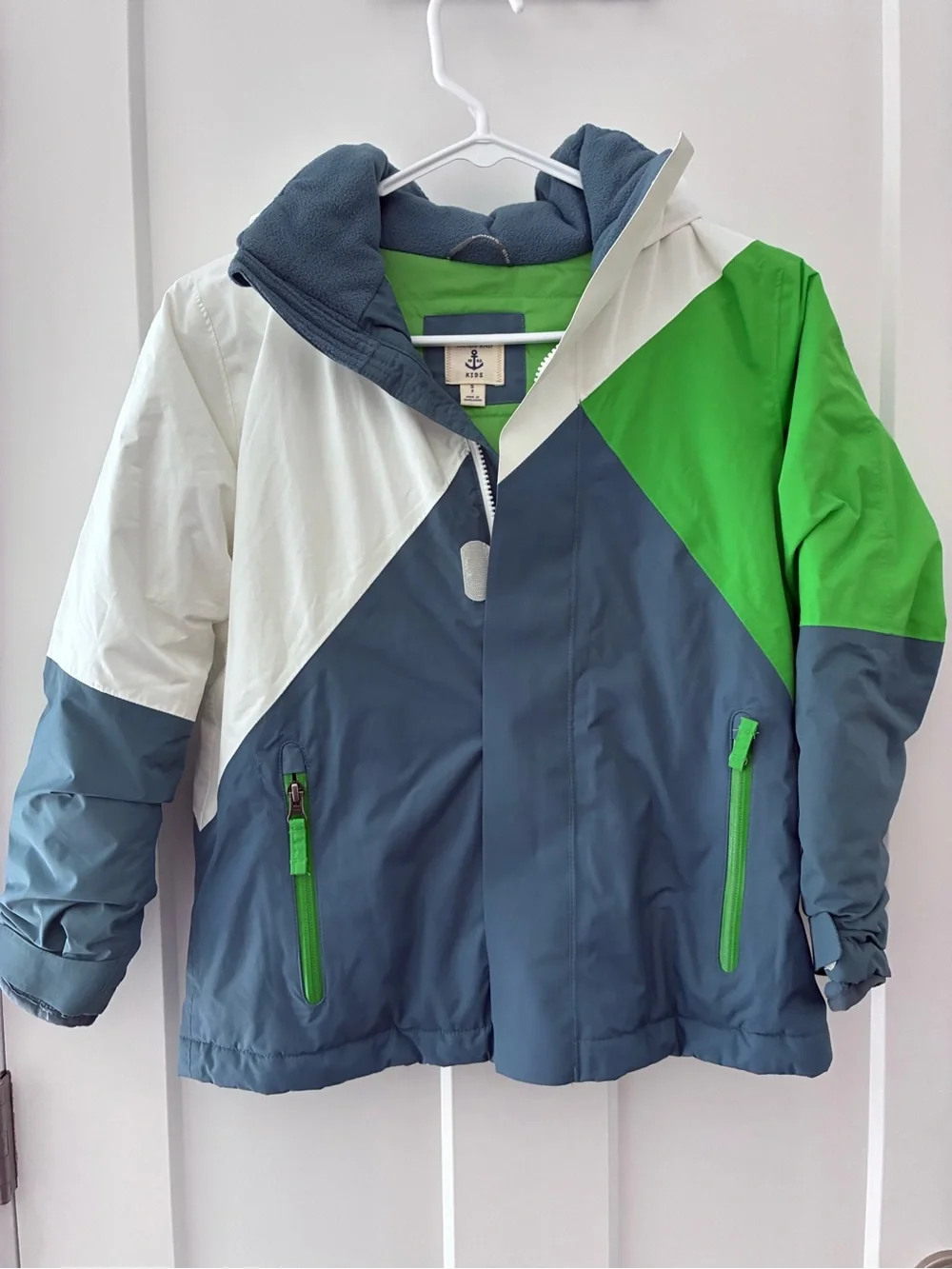 Lands' End Kids Colorblock Hooded Puffer - Blue, Green & White